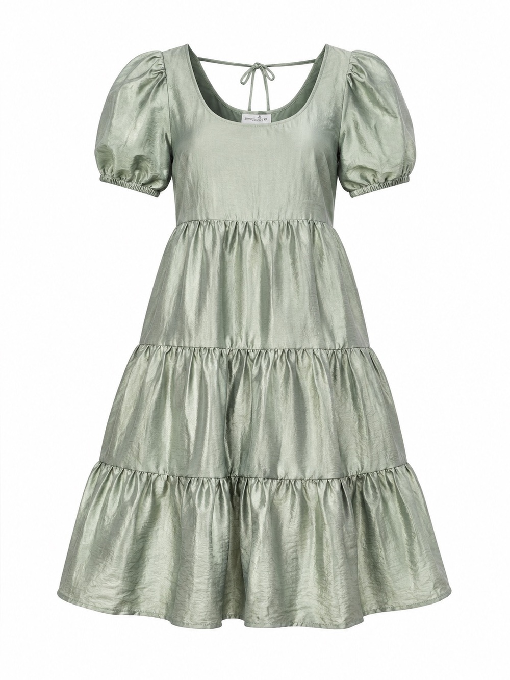 Altar'd State Tiered Mini Dress Womens Medium Sage Green Modal Blend Puff Sleeve